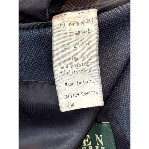 Lauren Ralph Lauren Mens 100% Wool Blazer Coat Jacket Single Breasted Blue SZ 40 - Picture 7 of 7